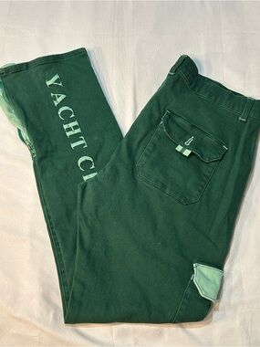 Blac Leaf Yacht Club Twill Pants Jeans Mens 38x32 Green Zip Leg Cargo Pockets